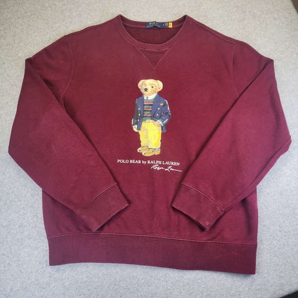 Polo Ralph Lauren Other - Polo Ralph Lauren Bear Mens Large Crewneck Fleece Sweater Sweatshirt Burgundy